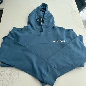 NWT Peloton Men's Blue Woven Patch Hoodie Pullover Sweatshirt Size XL